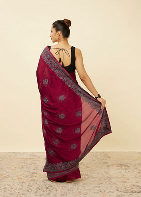 Rouge Red Stone Work Saree with Floral Patterns image number 2