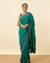 Emerald Green Stone Work Saree with Floral Patterns image number 0
