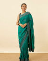 alt message - Mohey Women Emerald Green Stone Work Saree with Floral Patterns image number 0