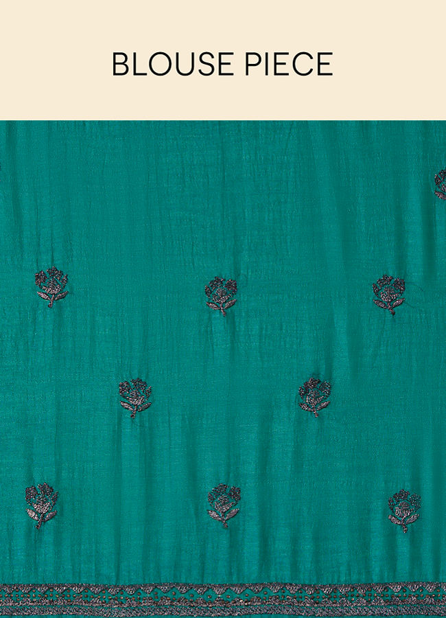 Mohey Women Emerald Green Stone Work Saree with Floral Patterns