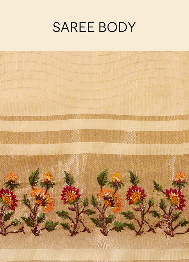 Mohey Women Ivory White Saree with Sequins and Patterned Borders