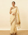 alt message - Mohey Women Ivory White Saree with Sequins and Patterned Borders image number 0