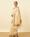 Mohey Women Ivory White Saree with Sequins and Patterned Borders