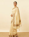 alt message - Mohey Women Ivory White Saree with Sequins and Patterned Borders image number 3