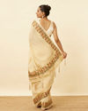 Mohey Women Ivory White Saree with Sequins and Patterned Borders