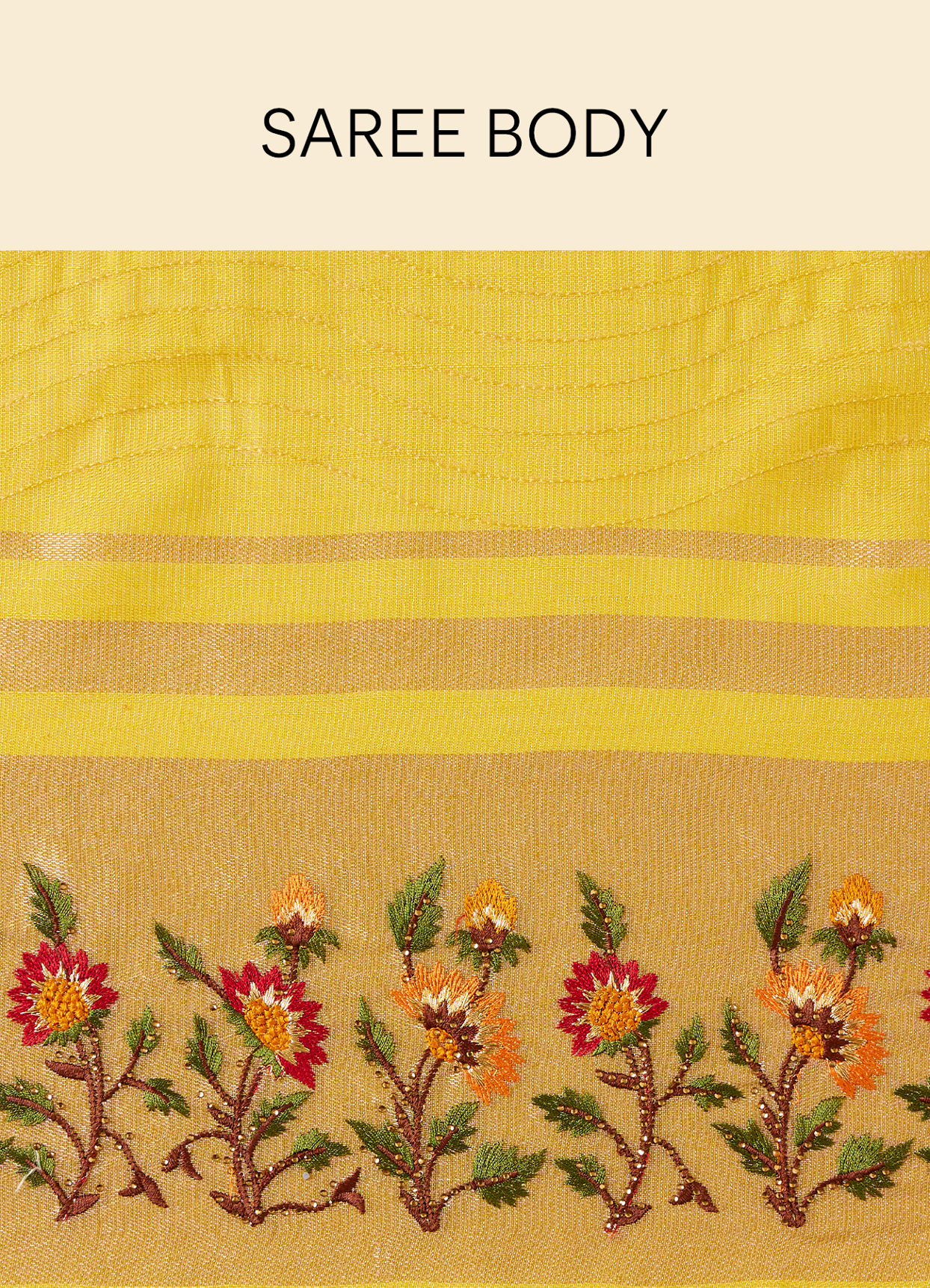 Mohey Women Primrose Yellow Saree with Botanical Patterns