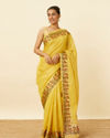 alt message - Mohey Women Primrose Yellow Saree with Botanical Patterns image number 0