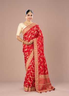 Mohey Women Scarlet Satin Delight Saree