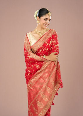Mohey Women Scarlet Satin Delight Saree