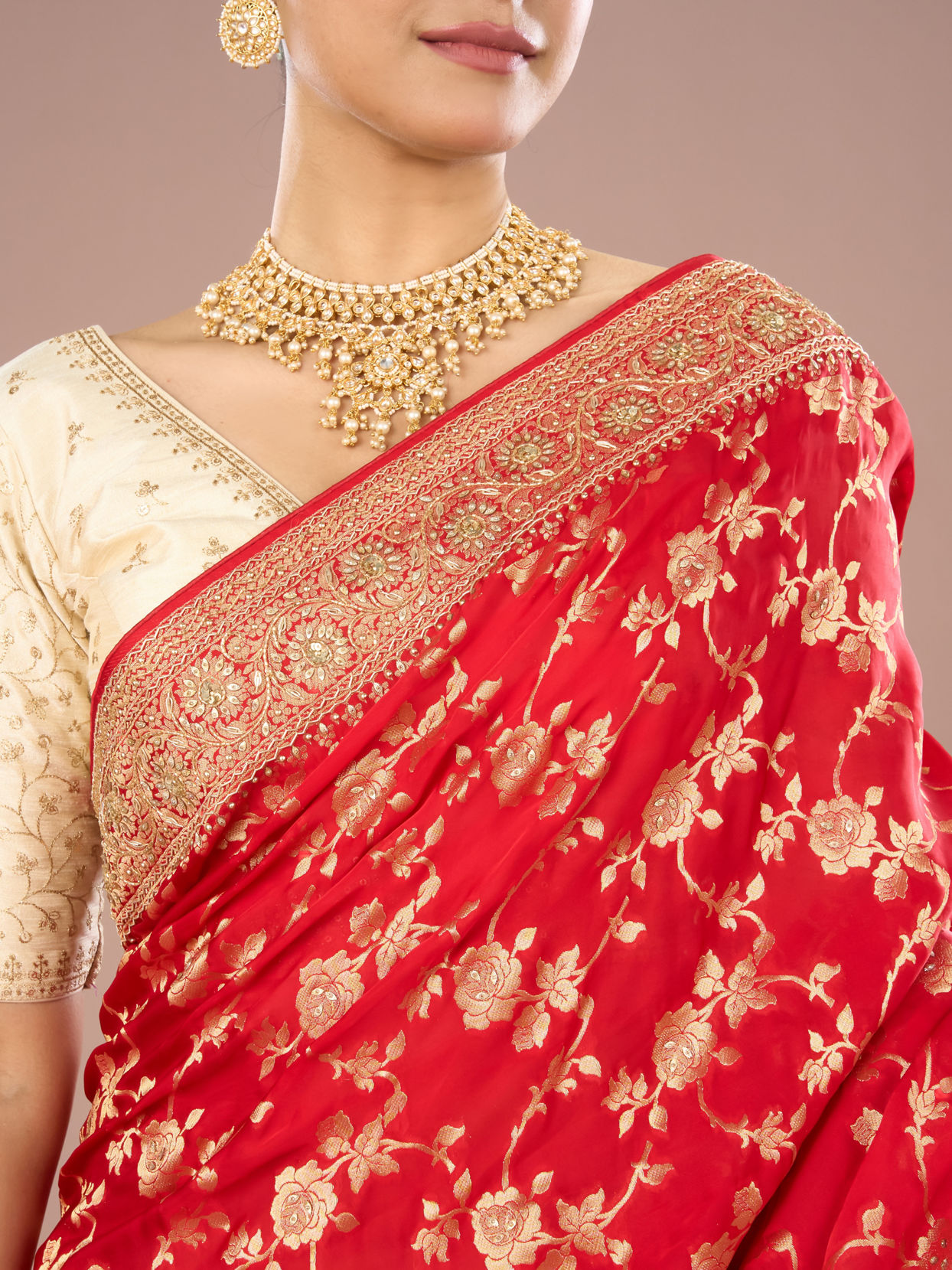 Mohey Women Scarlet Satin Delight Saree