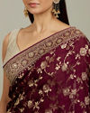 Mohey Women Ruby Red Floral Zari Work Bridal Saree