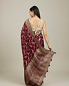 Mohey Women Ruby Red Floral Zari Work Bridal Saree