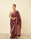 Wine Satin Saree with Harlequin Patterns image number 0