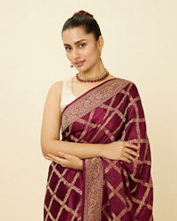 Mohey Women Wine Satin Saree with Harlequin Patterns