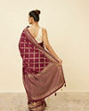 Mohey Women Wine Satin Saree with Harlequin Patterns