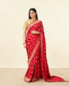 Tomato Red Grid Patterned Stone Work Saree image number 0