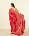 Mohey Women Tomato Red Grid Patterned Stone Work Saree