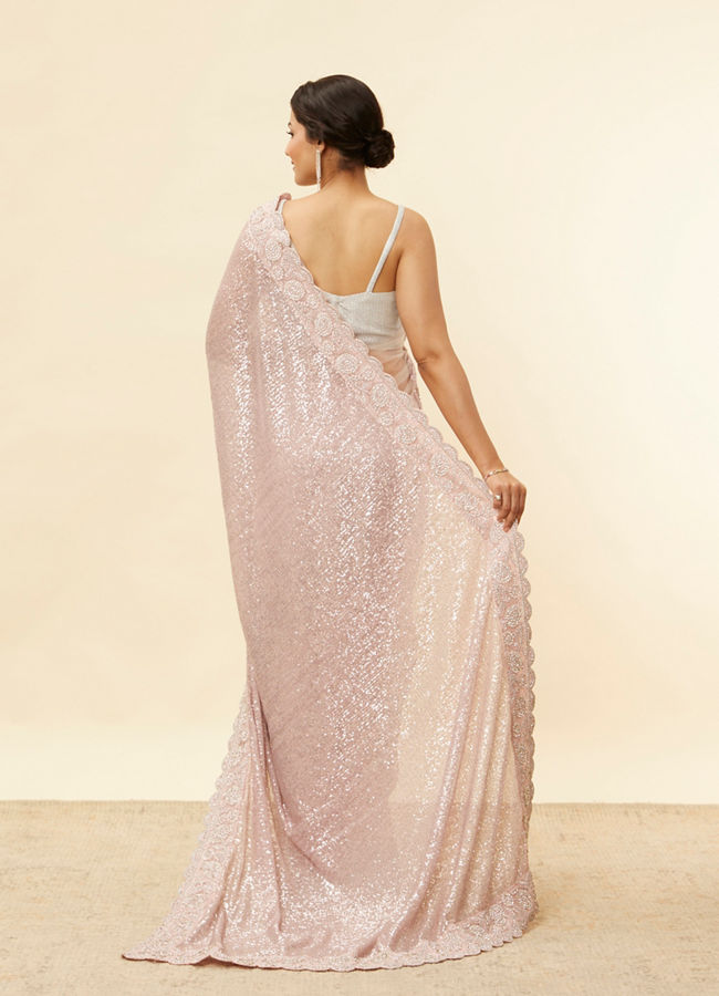 Mohey Women Pastel Purple Bel Buti Patterned Stone Work Saree