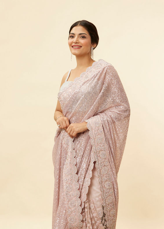 Mohey Women Pastel Purple Bel Buti Patterned Stone Work Saree