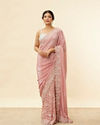 Coral Pink Bel Buti Patterned Stone Work Saree