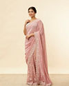 Mohey Women Coral Pink Bel Buti Patterned Stone Work Saree