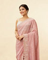 Mohey Women Coral Pink Bel Buti Patterned Stone Work Saree