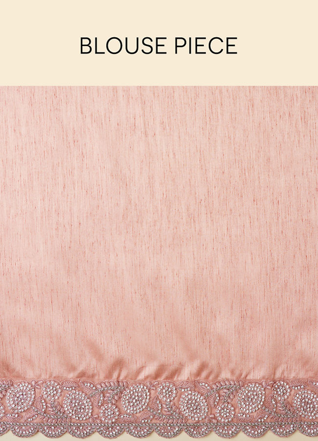 Mohey Women Coral Pink Bel Buti Patterned Stone Work Saree