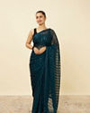 Mohey Women Azure Blue Chevron Patterned Saree