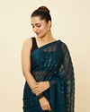 Mohey Women Azure Blue Chevron Patterned Saree