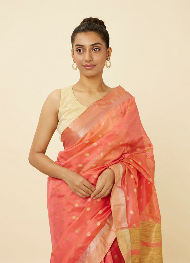 Mohey Women Flamingo Pink Saree with Zari Motifs