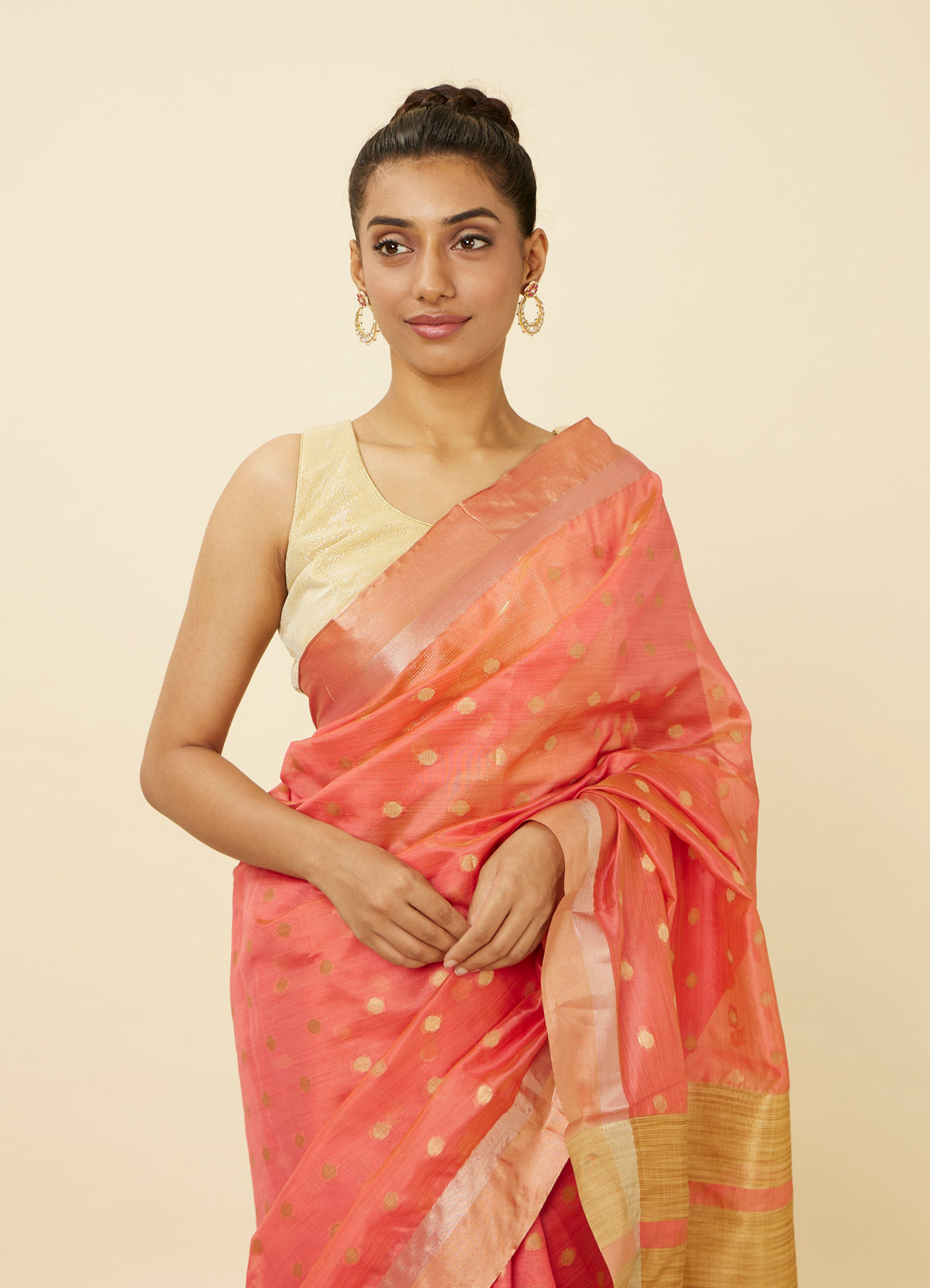 Mohey Women Flamingo Pink Saree with Zari Motifs