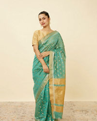 Mohey Women Ocean Green Shimmery Patterned Saree