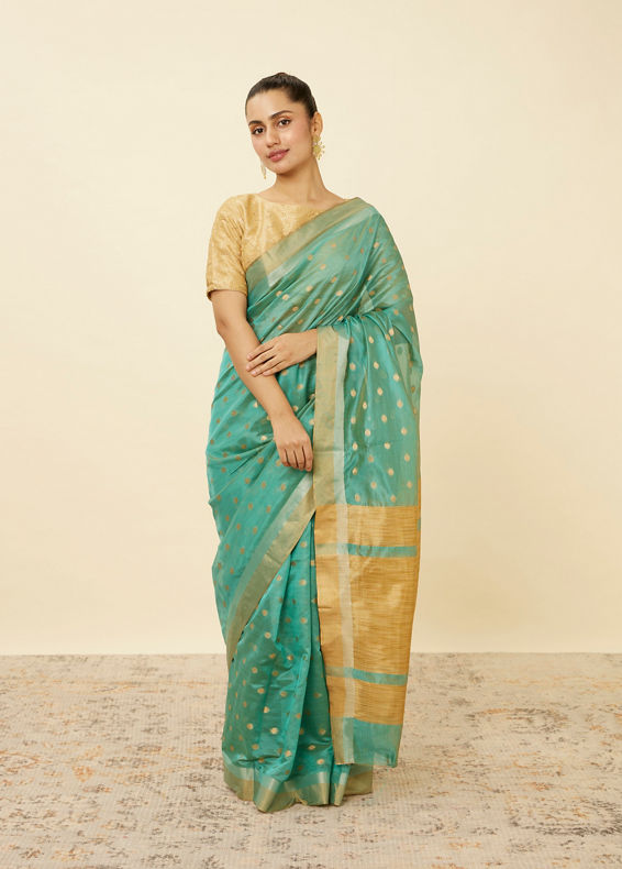 Mohey Women Ocean Green Shimmery Patterned Saree
