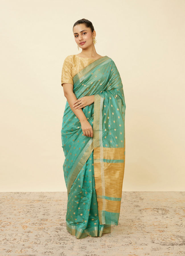 Mohey Women Ocean Green Shimmery Patterned Saree