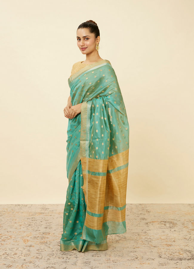 Mohey Women Ocean Green Shimmery Patterned Saree