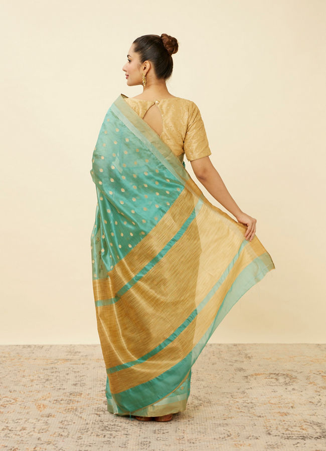 Mohey Women Ocean Green Shimmery Patterned Saree