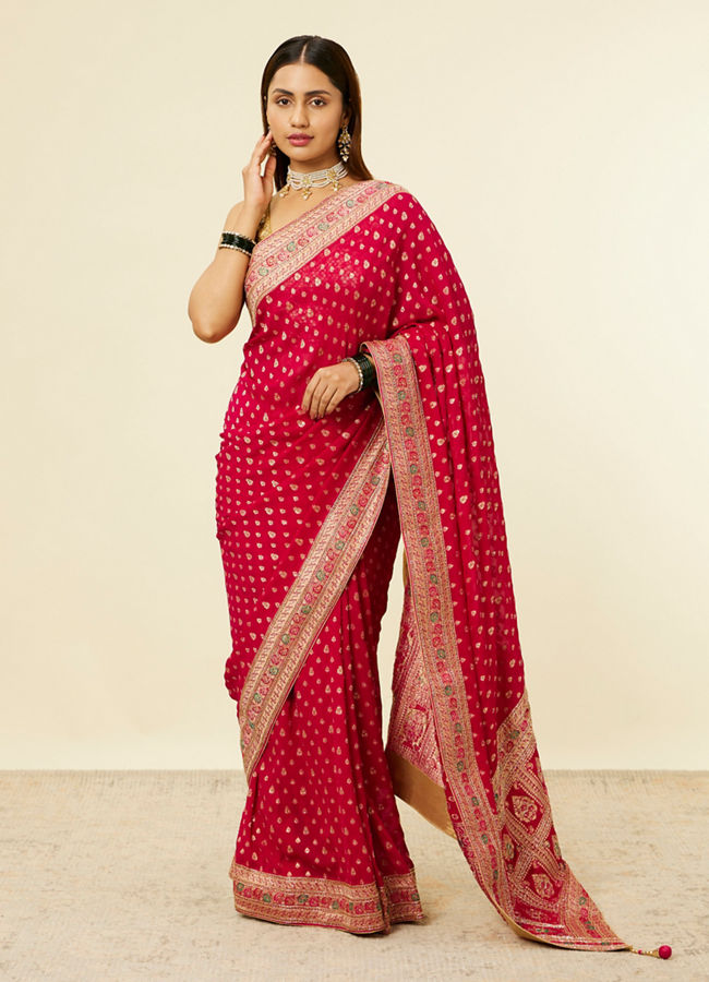 Rani Pink Buta Printed Sequinned Saree image number 0