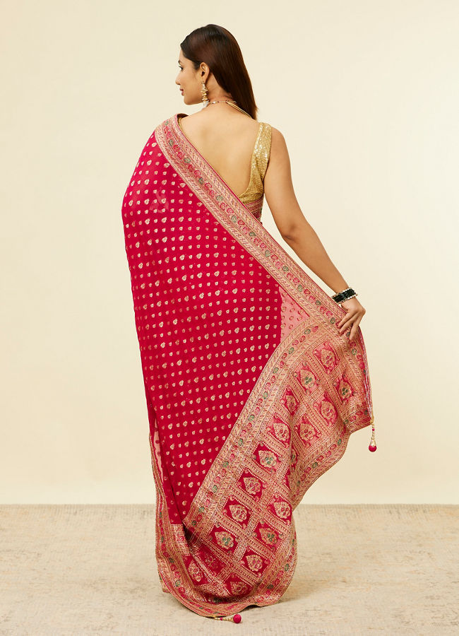 Rani Pink Buta Printed Sequinned Saree image number 2