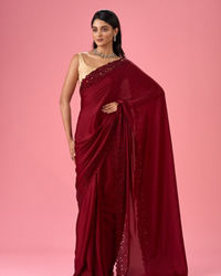 Mohey Women Maroon Splendor Satin Saree