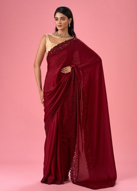 Mohey Women Maroon Splendor Satin Saree