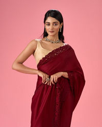 Mohey Women Maroon Splendor Satin Saree
