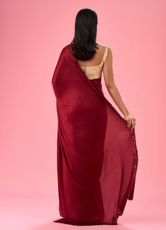 Mohey Women Maroon Splendor Satin Saree