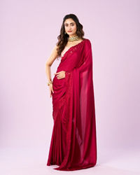 Mohey Women Pink Satin Majesty Saree