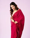 Mohey Women Pink Satin Majesty Saree