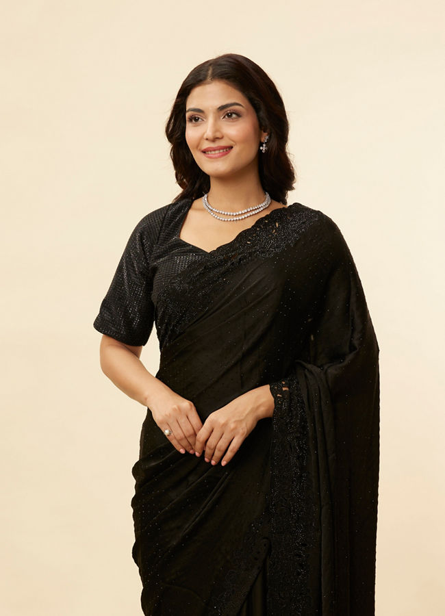 alt message - Mohey Women Onyx Black Stone Work Saree image number 1