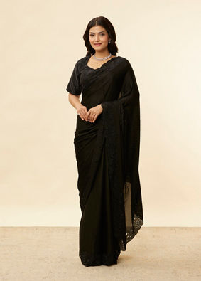 Mohey Women Onyx Black Stone Work Saree image number 0