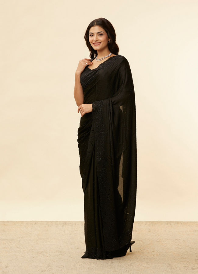 Mohey Women Onyx Black Stone Work Saree