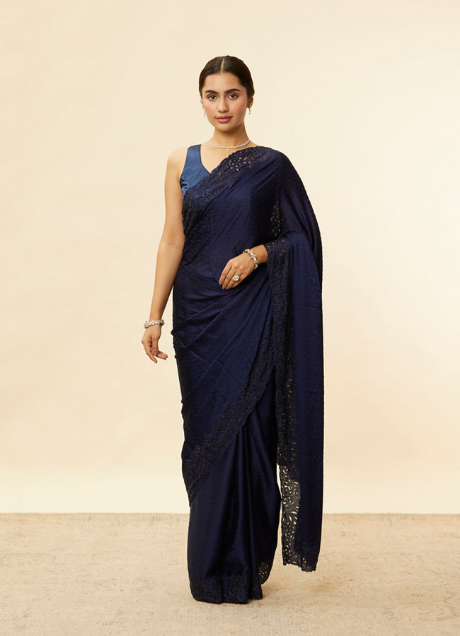 alt message - Mohey Women Indigo Blue Stone Work Saree image number 0