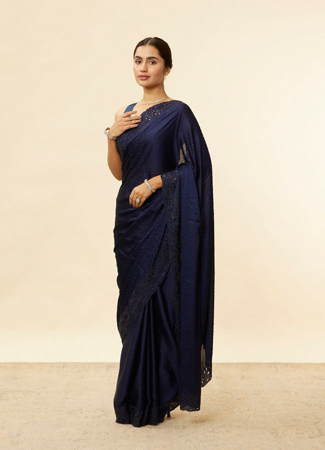 alt message - Mohey Women Indigo Blue Stone Work Saree image number 3