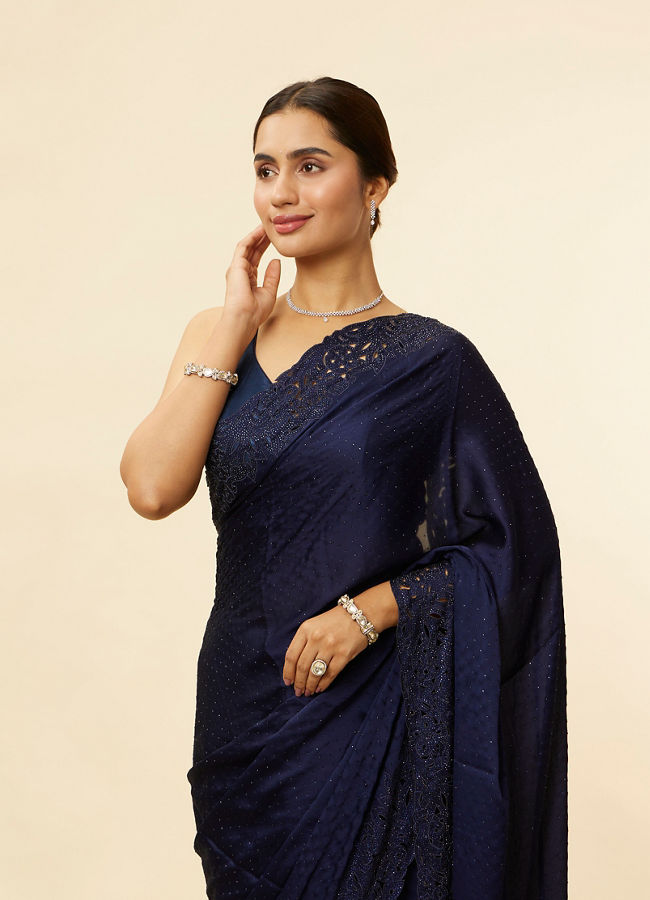 alt message - Mohey Women Indigo Blue Stone Work Saree image number 1